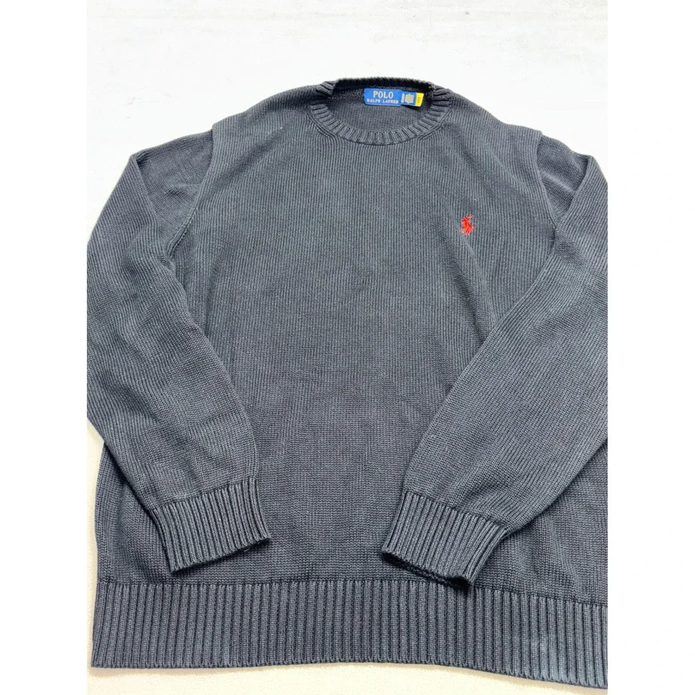 Polo Ralph Lauren Mens XL Cotton Crewneck Sweater Navy Blue Red Pony Logo